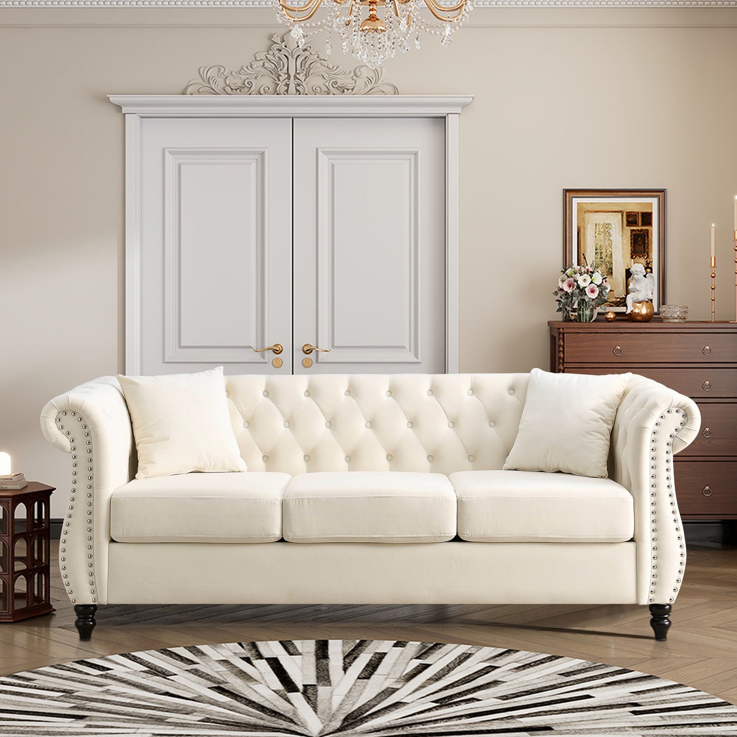Mid-Century 80"L Couch, Upholstered 3-Seat Couches and Sofas with Thicked Cushions,Black